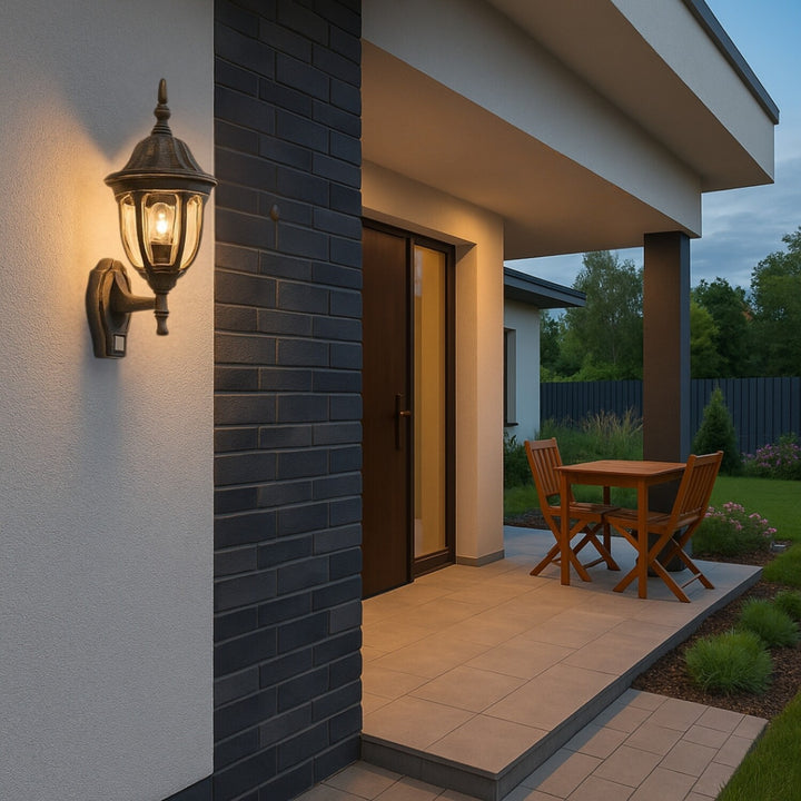 Lampa ścienna Rabalux, zewnętrzna, czujnik ruchu, IP43, E27, max 60W, złoto antyczne, Milano, 4 sztuki