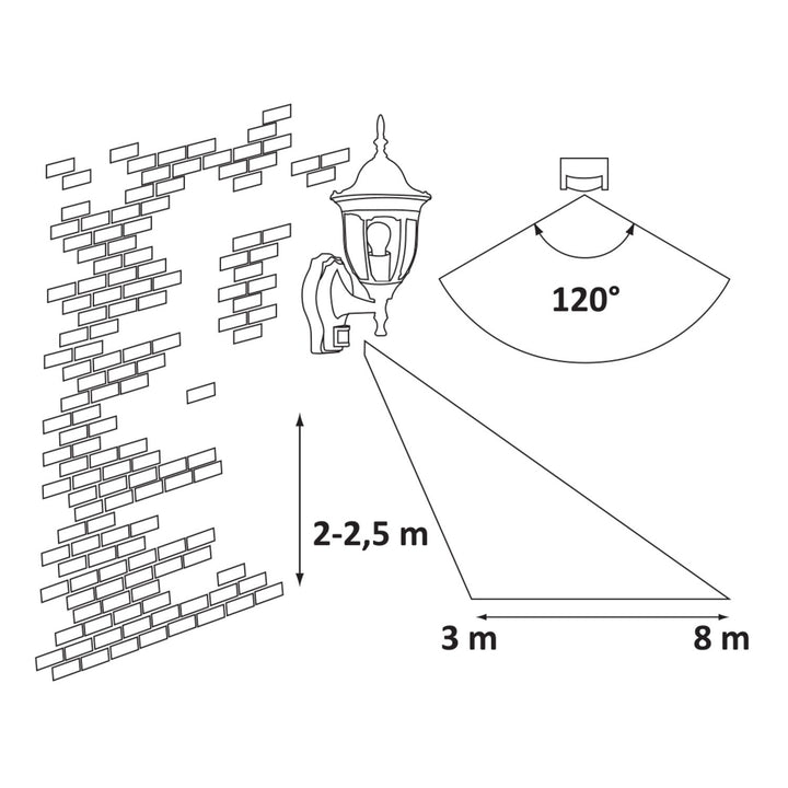 Lampa ścienna Rabalux, zewnętrzna, czujnik ruchu, IP43, E27, max 60W, złoto antyczne, Milano, 4 sztuki
