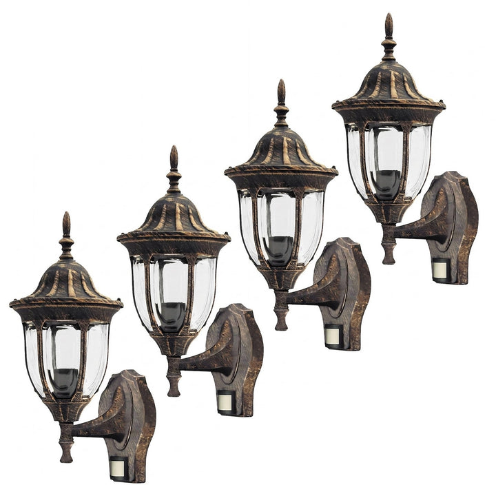 Lampa ścienna Rabalux, zewnętrzna, czujnik ruchu, IP43, E27, max 60W, złoto antyczne, Milano, 4 sztuki