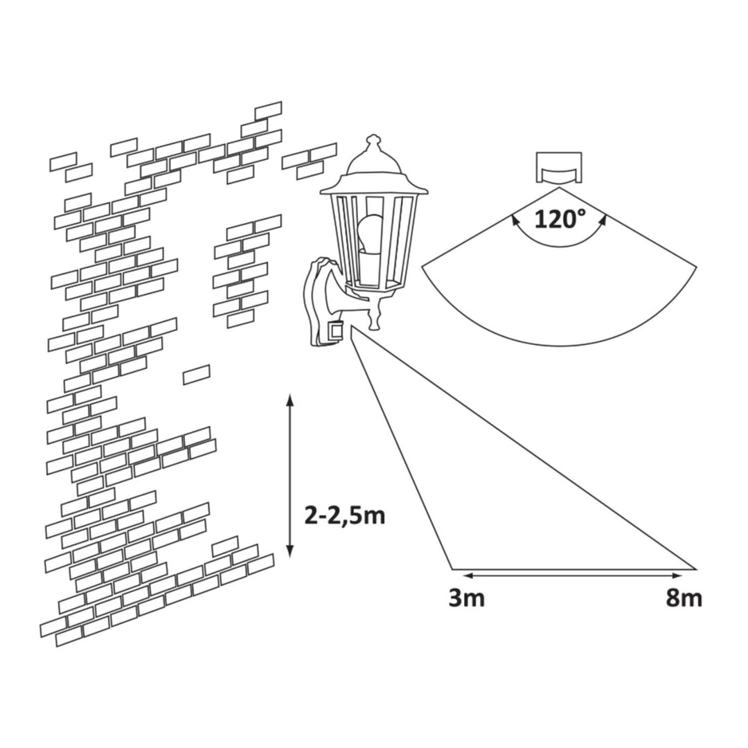 Lampa ścienna Rabalux, zewnętrzna, czujnik ruchu, IP43, E27, max 60W, czarna, Velence, 4 sztuki