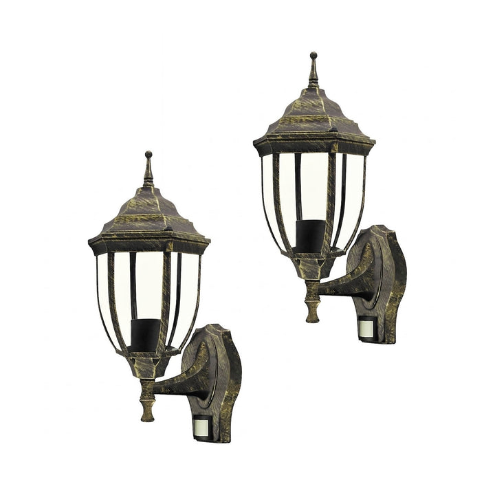 Lampa ścienna Rabalux, zewnętrzna, czujnik ruchu, IP43, E27, max 60W, złoto antyczne, Nizza, 2 sztuki
