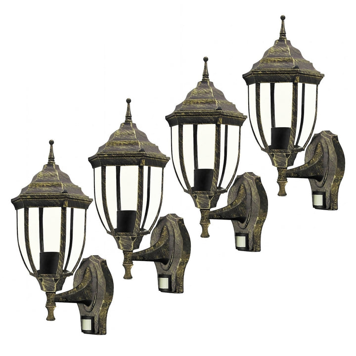 Lampa ścienna Rabalux, zewnętrzna, czujnik ruchu, IP43, E27, max 60W, złoto antyczne, Nizza, 4 sztuki
