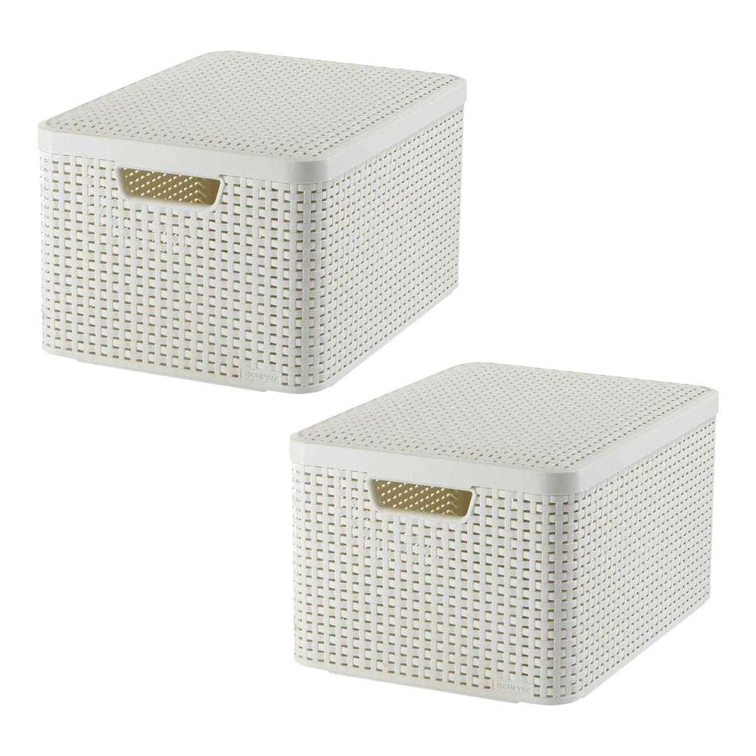 Koszyk Curver, uniwersalny, z pokrywą, kremowy, Rattan Style L, 2 sztuki
