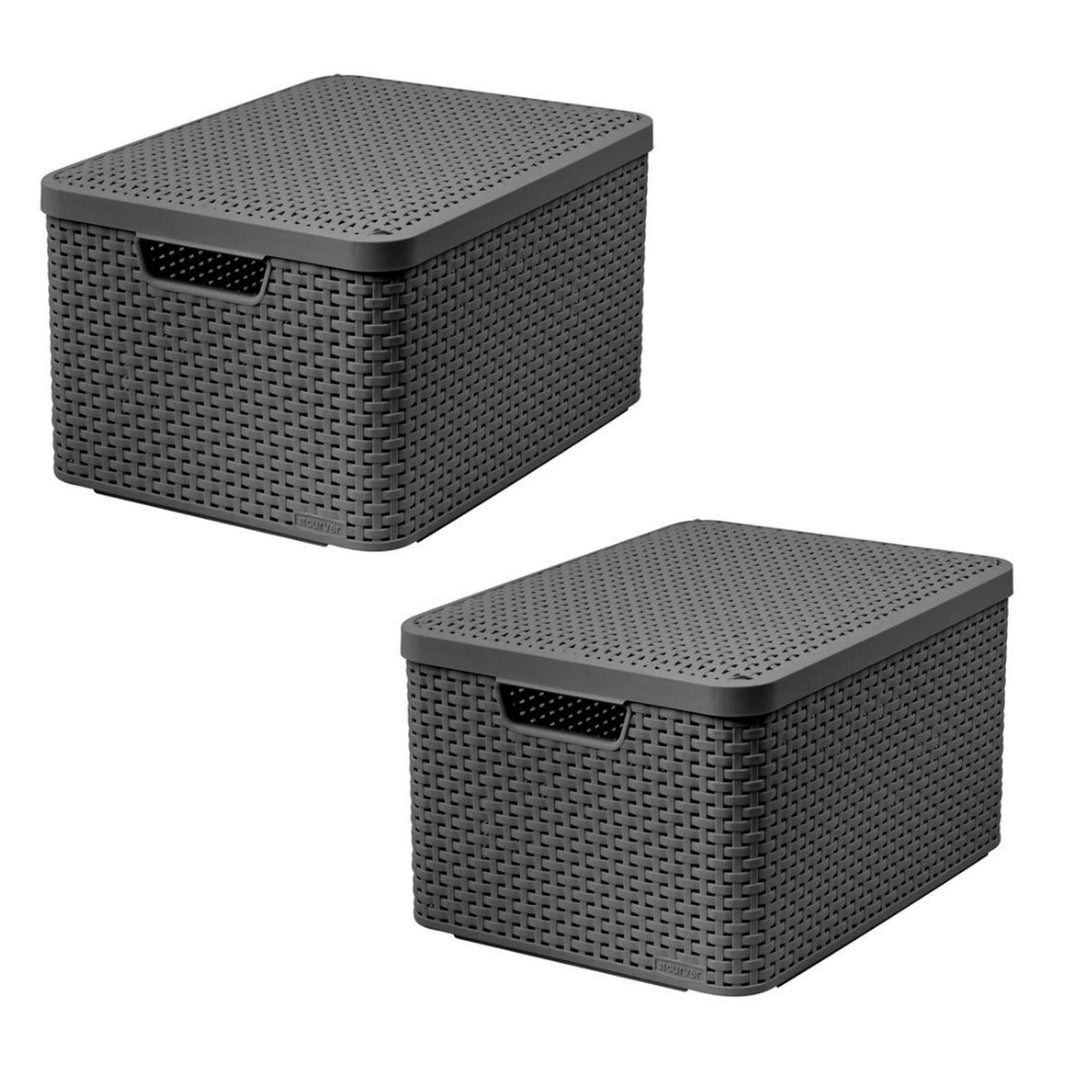 Koszyk Curver, uniwersalny, z pokrywą, szary, Rattan Style L, 2 sztuki