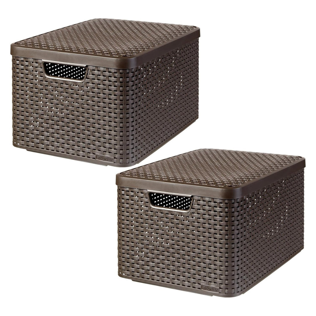 Koszyk Curver, uniwersalny, z pokrywą, brązowy, Rattan Style L, 2 sztuki