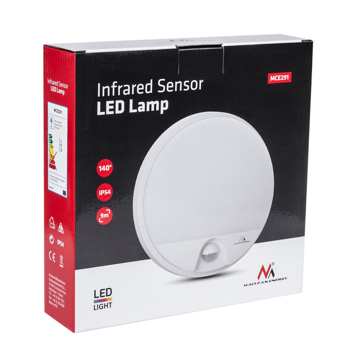 Lampa LED z czujnikiem ruchu Maclean, czujnik PIR, kolor biały, 15W, IP54, 1100lm, barwa neutralna, MCE291 W, 2 sztuki