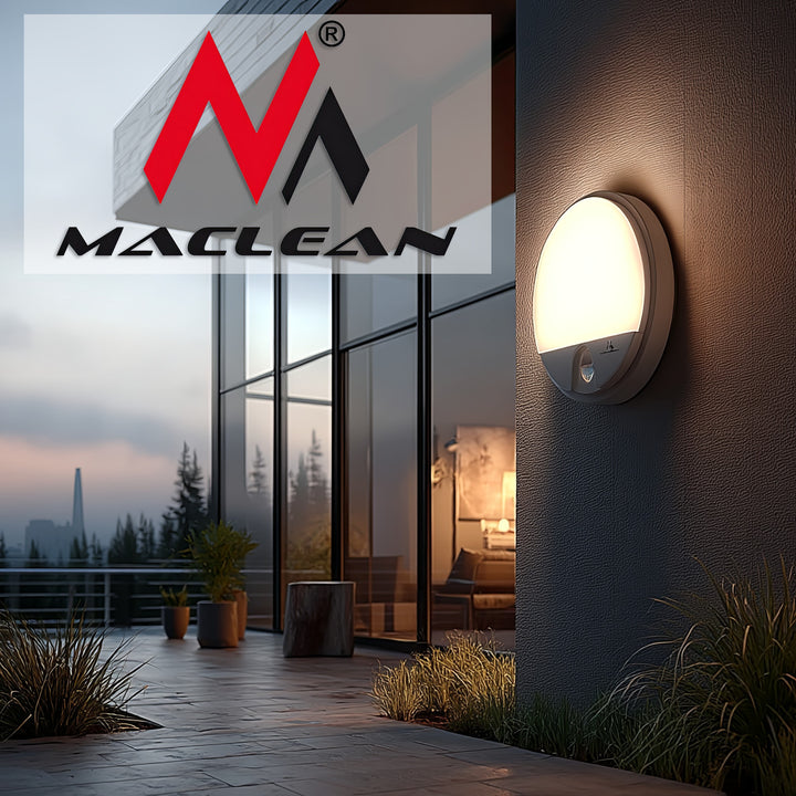 Lampa LED z czujnikiem ruchu Maclean, czujnik PIR, kolor biały, 15W, IP54, 1100lm, barwa neutralna, MCE291 W, 2 sztuki