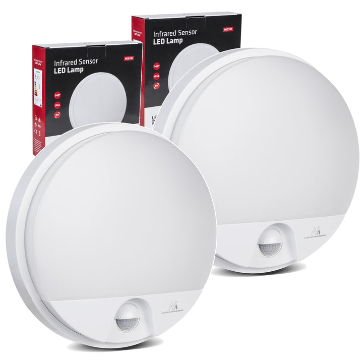 Lampa LED z czujnikiem ruchu Maclean, czujnik PIR, kolor biały, 15W, IP54, 1100lm, barwa neutralna, MCE291 W, 2 sztuki