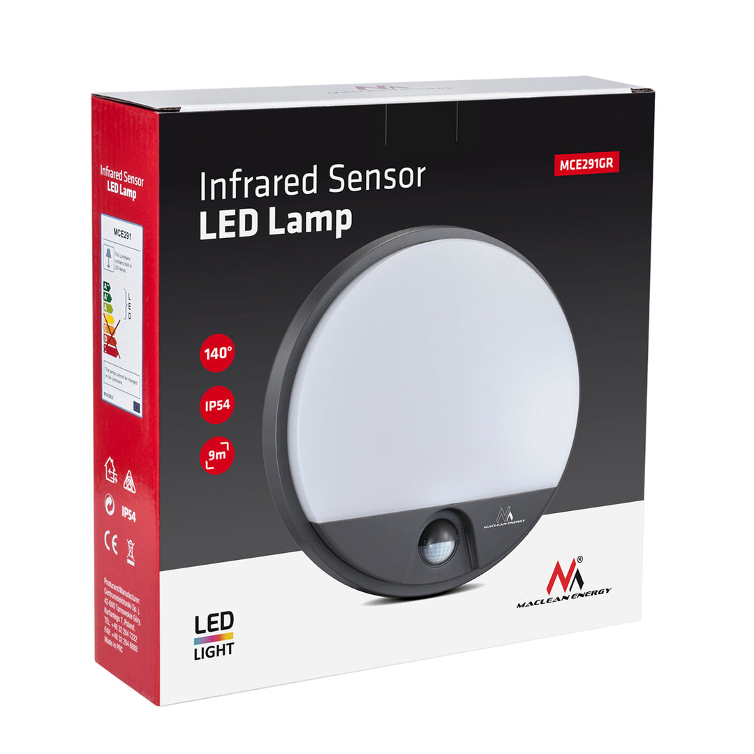 Lampa LED z czujnikiem ruchu Maclean, czujnik PIR, kolor szary, 15W, IP54, 1100lm, barwa neutralna, MCE291 W, 2 sztuki