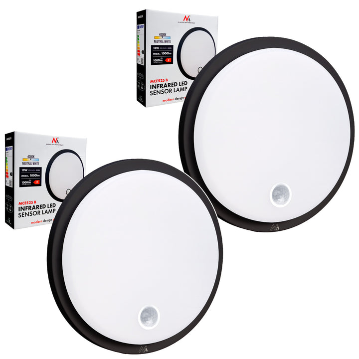 Lampa LED z czujnikiem ruchu Maclean, czujnik PIR, kolor czarny, 10W, IP65, 1000lm, barwa neutralna, MCE525 B, 2 sztuki