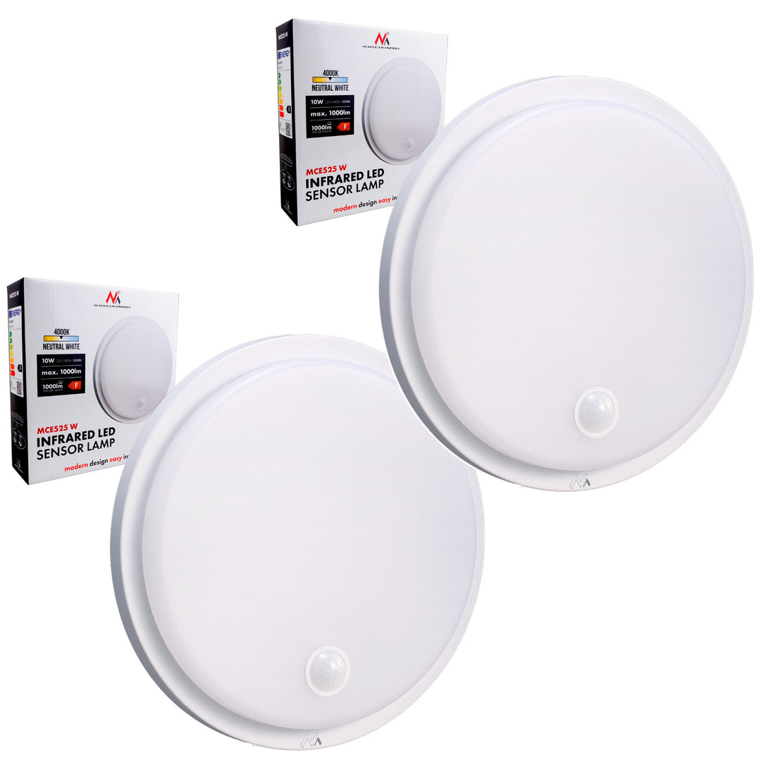Lampa LED z czujnikiem ruchu Maclean, czujnik PIR, kolor biały, 10W, IP65, 1000lm, barwa neutralna, MCE525 W, 2 sztuki