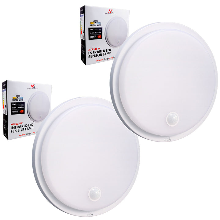 Lampa LED z czujnikiem ruchu Maclean, czujnik PIR, kolor biały, 10W, IP65, 1000lm, barwa neutralna, MCE525 W, 2 sztuki