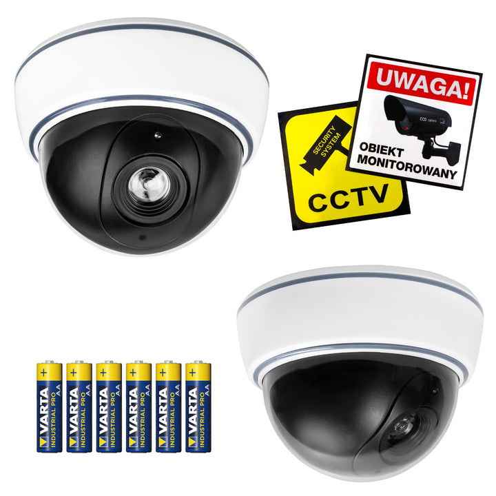 Atrapa kamery kopułkowa DC2300 z migającą diodą LED, 2 sztuki + 6x bateria AA Varta Industrial