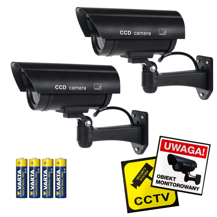 Atrapa kamery z migającą diodą LED IR1100 B IR zewnętrzna, czarna, 2 sztuki + 4x bateria AA Varta Industrial