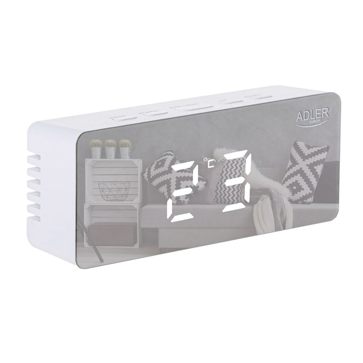 Budzik z wyświetlaczem LED i termometrem Adler AD 1189 W + 3x bateria alkaliczna AAA Varta Industrial