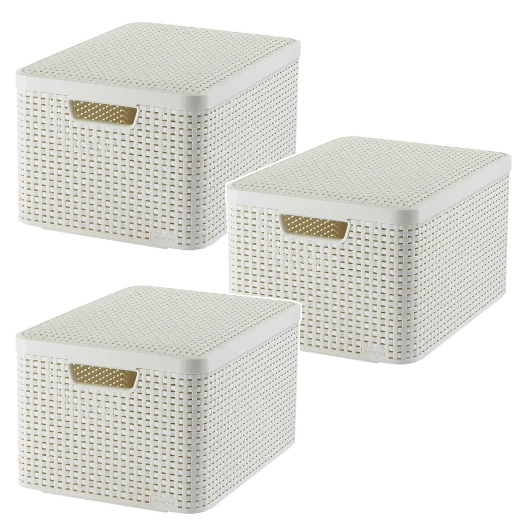 Koszyk Curver, uniwersalny, z pokrywą, kremowy, Rattan Style L, 3 sztuki