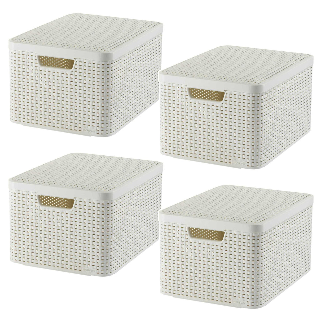 Koszyk Curver, uniwersalny, z pokrywą, kremowy, Rattan Style L, 4 sztuki