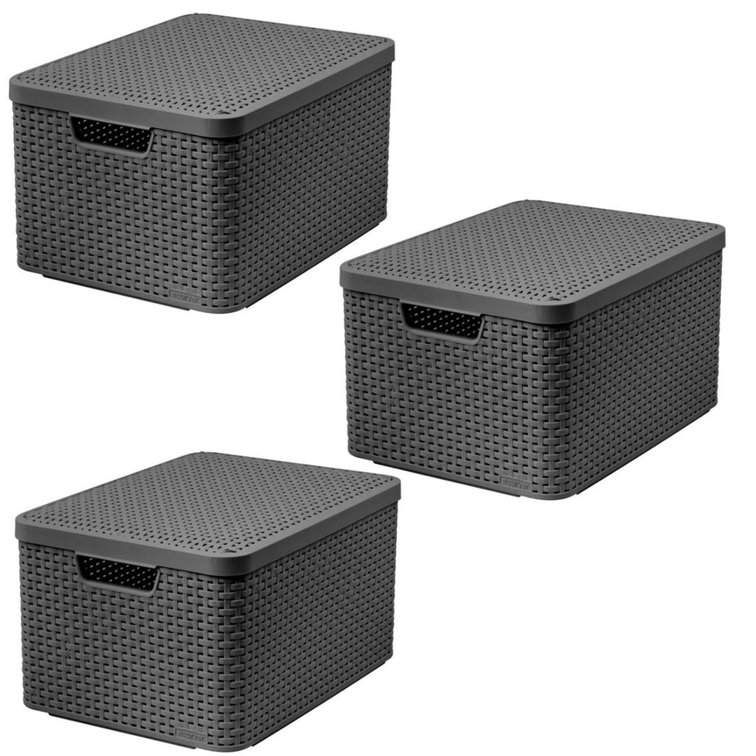 Koszyk Curver, uniwersalny, z pokrywą, szary, Rattan Style L, 3 sztuki