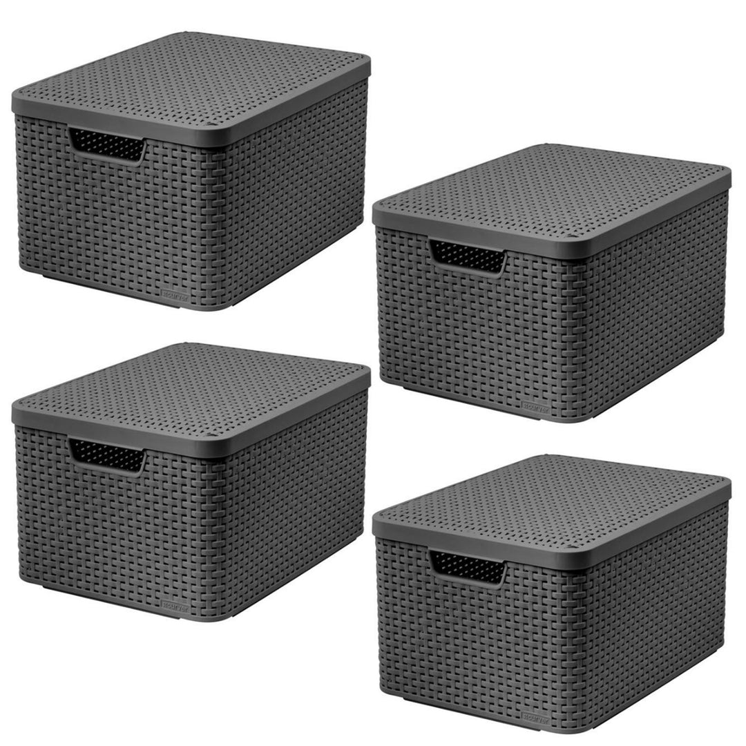 Koszyk Curver, uniwersalny, z pokrywą, szary, Rattan Style L, 4 sztuki