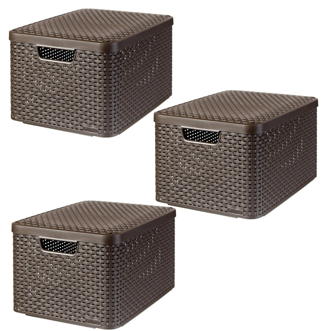 Koszyk Curver, uniwersalny, z pokrywą, brązowy, Rattan Style L, 3 sztuki