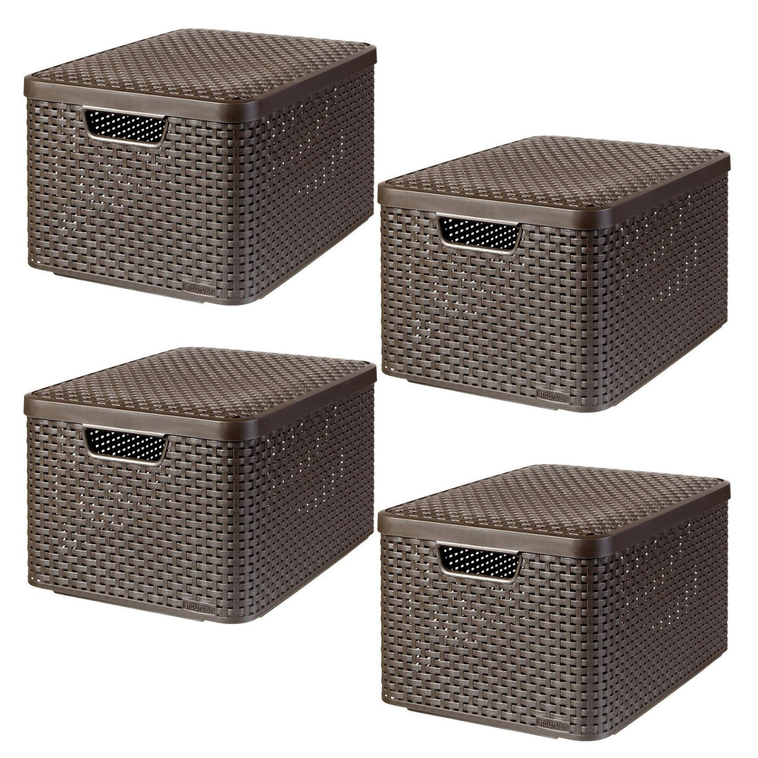Koszyk Curver, uniwersalny, z pokrywą, brązowy, Rattan Style L, 4 sztuki