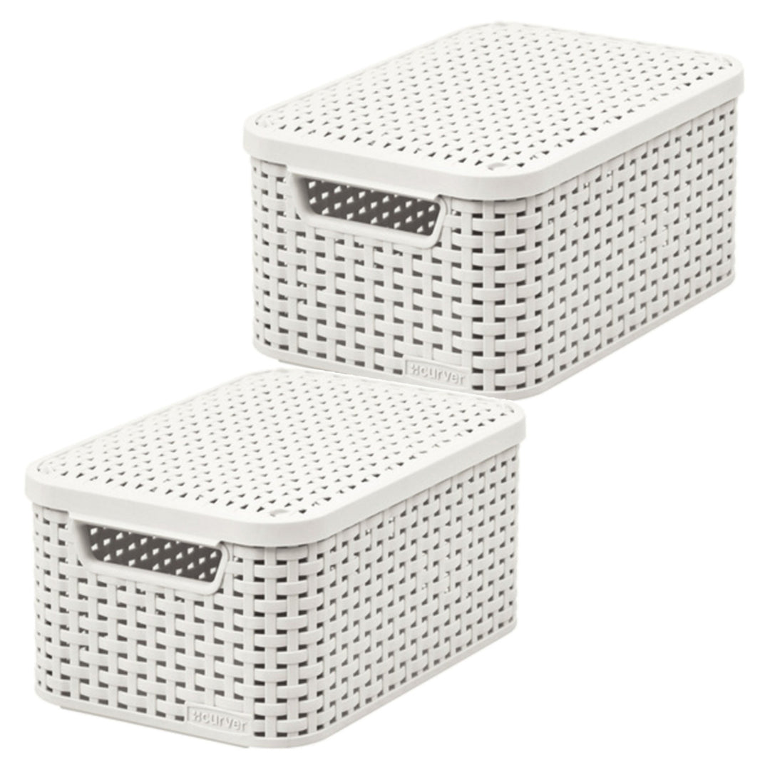 Koszyk Curver, uniwersalny, z pokrywą, kremowy, Rattan Style M, 2 sztuki