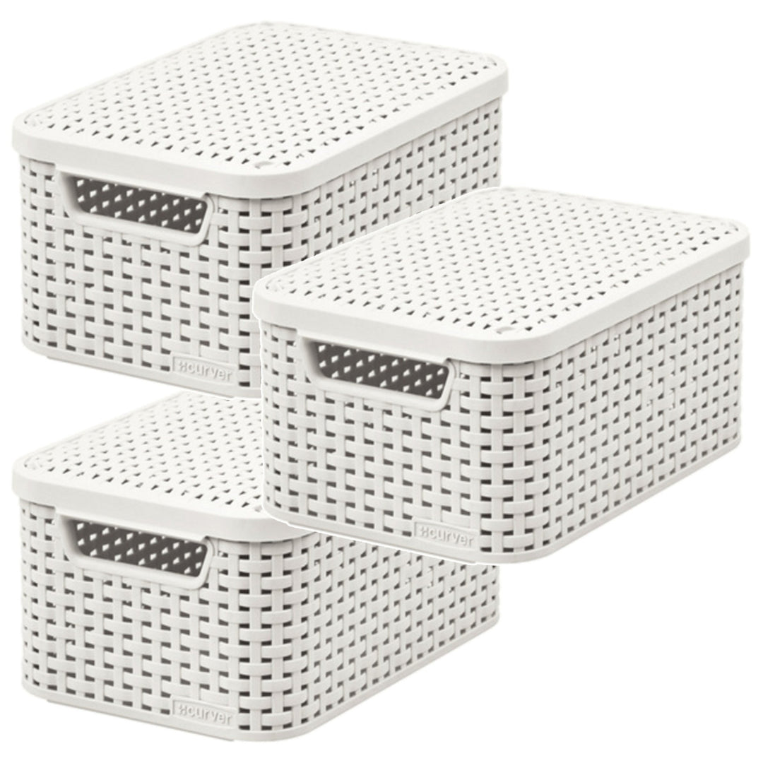 Koszyk Curver, uniwersalny, z pokrywą, kremowy, Rattan Style M, 3 sztuki