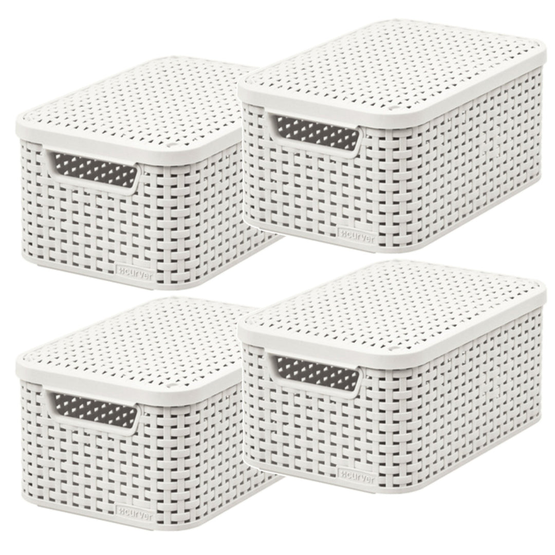 Koszyk Curver, uniwersalny, z pokrywą, kremowy, Rattan Style M, 4 sztuki