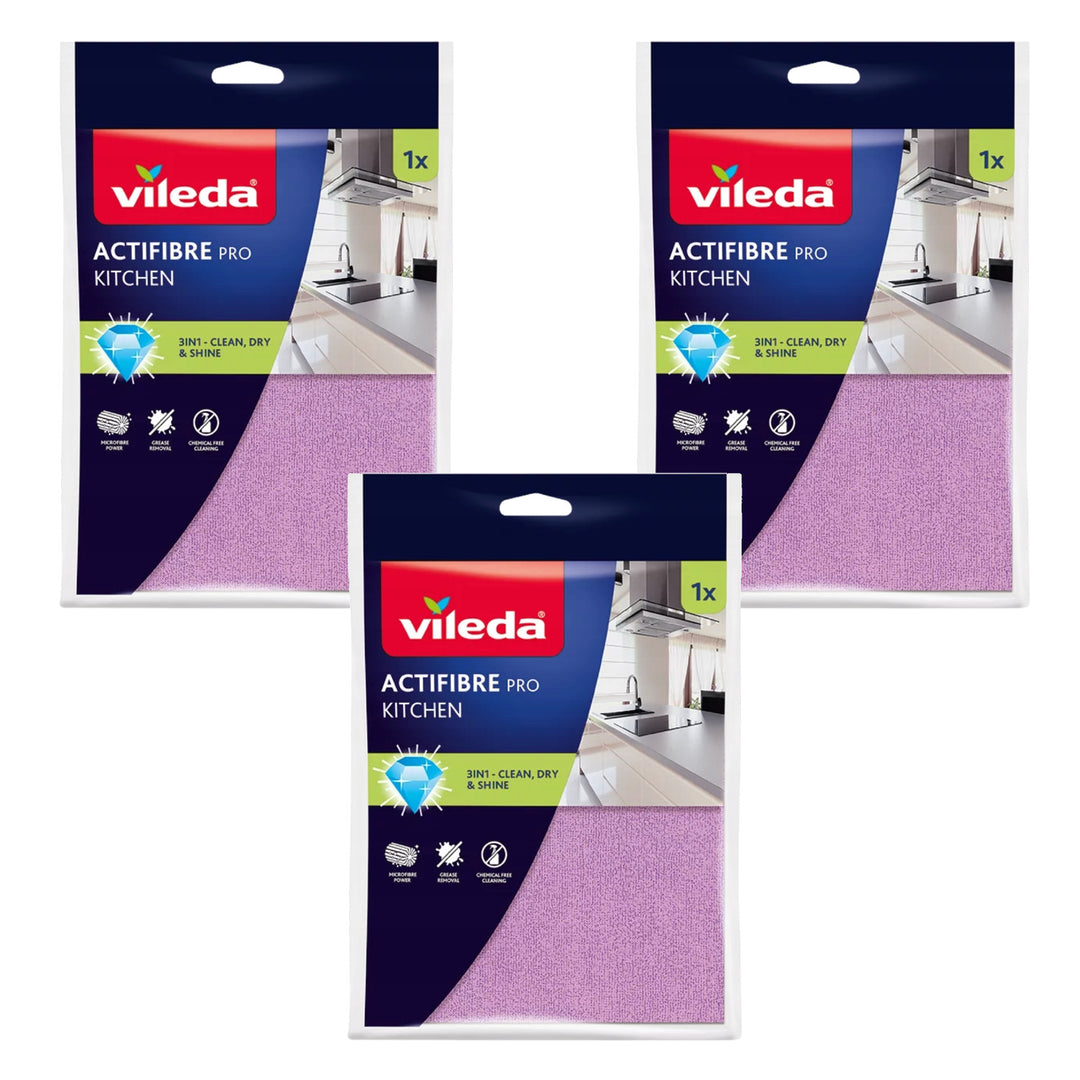 Ściereczka Vileda Actifibre Pro, kuchenna, z mikrofibry, powłoka PVA, możliwość prania do 60°C, 183303, 3 sztuki