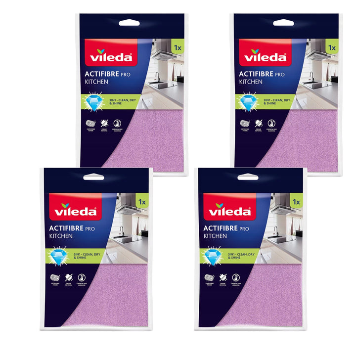 Ściereczka Vileda Actifibre Pro, kuchenna, z mikrofibry, powłoka PVA, możliwość prania do 60°C, 183303, 4 sztuki