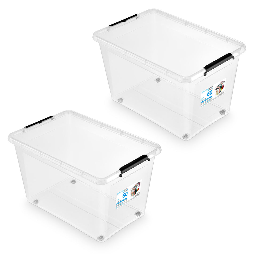 Pojemnik Moxom SimpleStore, pojemność 60L, transparentny, pokrywa na klipsy, posiada kółka, wolny od BPA, 04-0081, 2 sztuki
