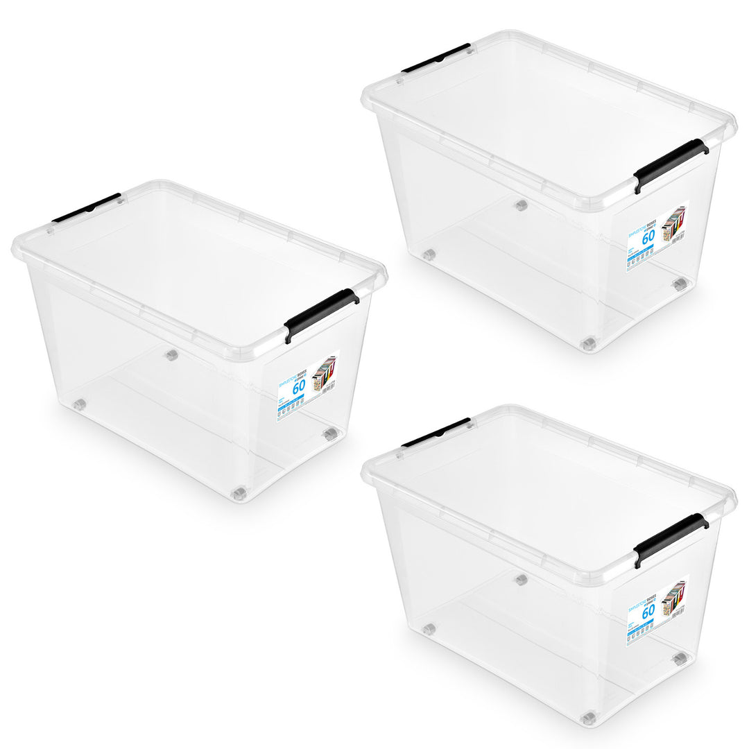 Pojemnik Moxom SimpleStore, pojemność 60L, transparentny, pokrywa na klipsy, posiada kółka, wolny od BPA, 04-0081, 3 sztuki