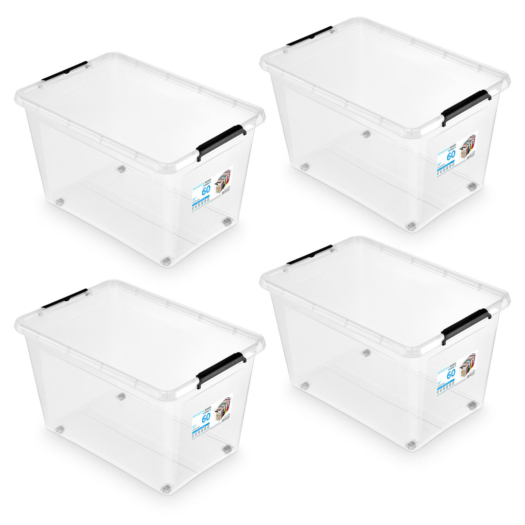 Pojemnik Moxom SimpleStore, pojemność 60L, transparentny, pokrywa na klipsy, posiada kółka, wolny od BPA, 04-0081, 4 sztuki