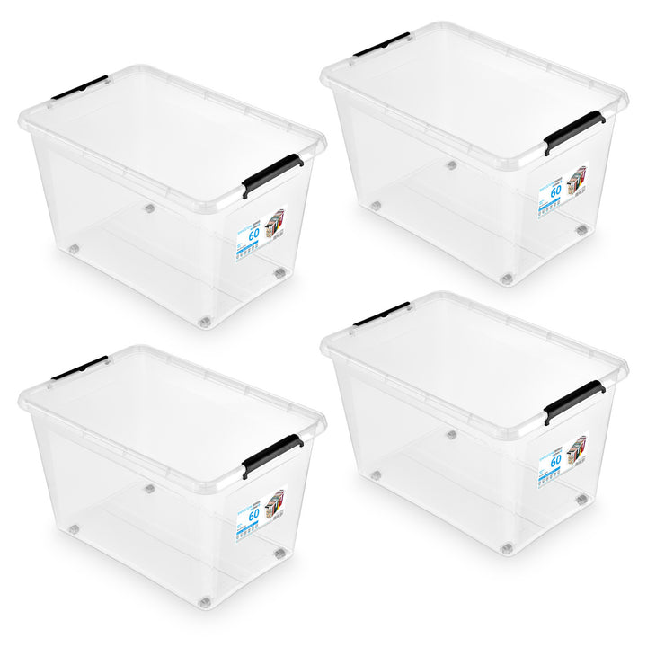 Pojemnik Moxom SimpleStore, pojemność 60L, transparentny, pokrywa na klipsy, posiada kółka, wolny od BPA, 04-0081, 4 sztuki
