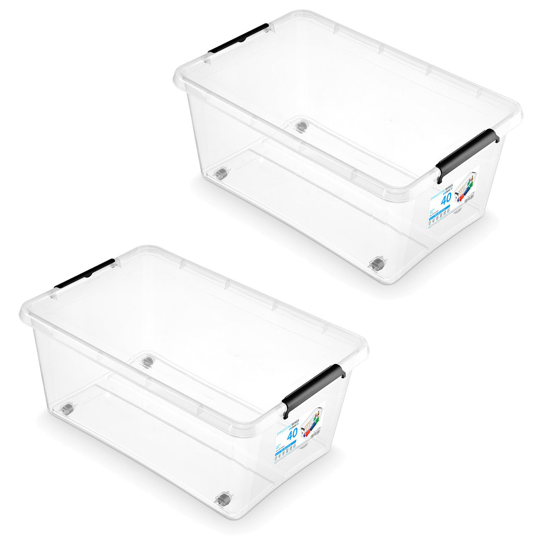 Pojemnik Moxom SimpleStore, pojemność 40L, transparentny, pokrywa na klipsy, posiada kółka, wolny od BPA, 04-0076, 2 sztuki