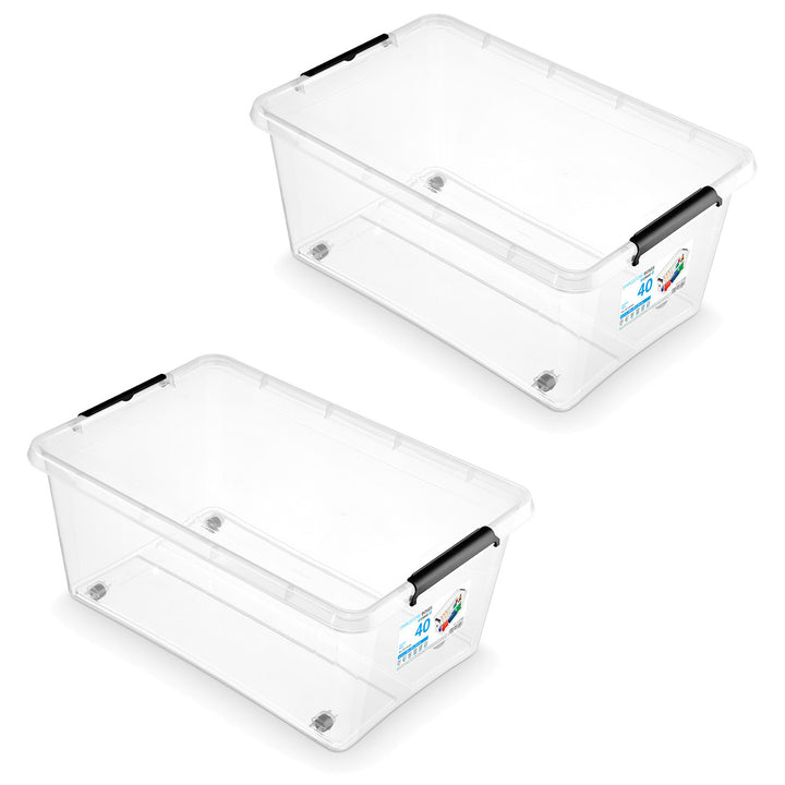 Pojemnik Moxom SimpleStore, pojemność 40L, transparentny, pokrywa na klipsy, posiada kółka, wolny od BPA, 04-0076, 2 sztuki