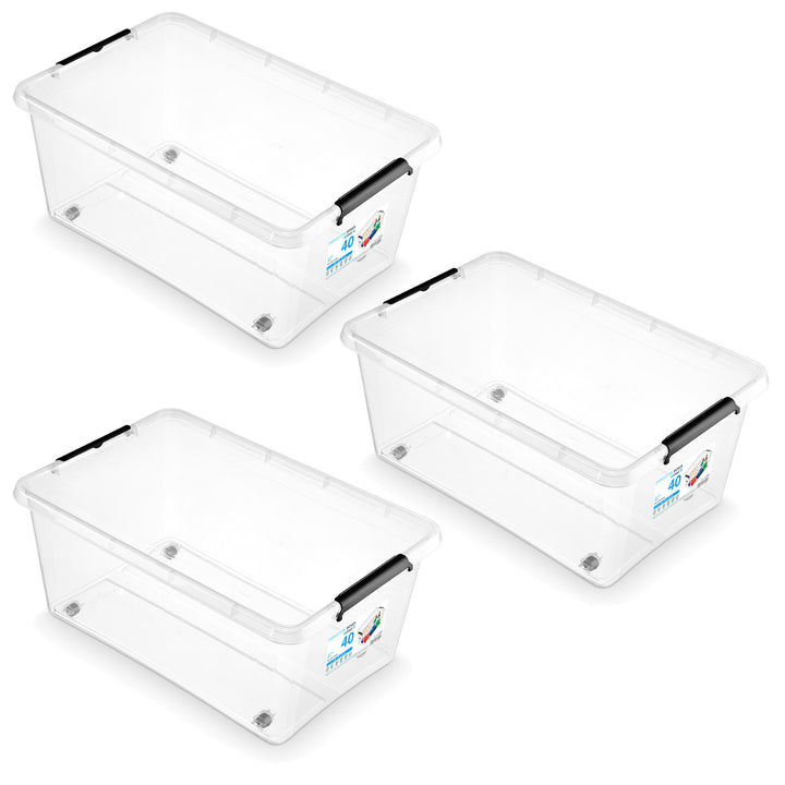Pojemnik Moxom SimpleStore, pojemność 40L, transparentny, pokrywa na klipsy, posiada kółka, wolny od BPA, 04-0076, 3 sztuki