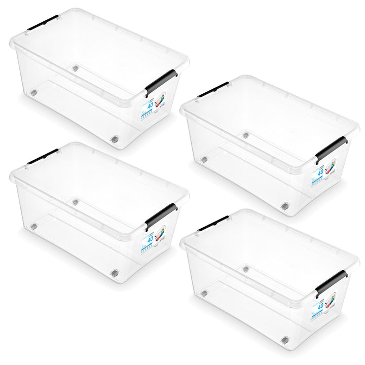 Pojemnik Moxom SimpleStore, pojemność 40L, transparentny, pokrywa na klipsy, posiada kółka, wolny od BPA, 04-0076, 4 sztuki
