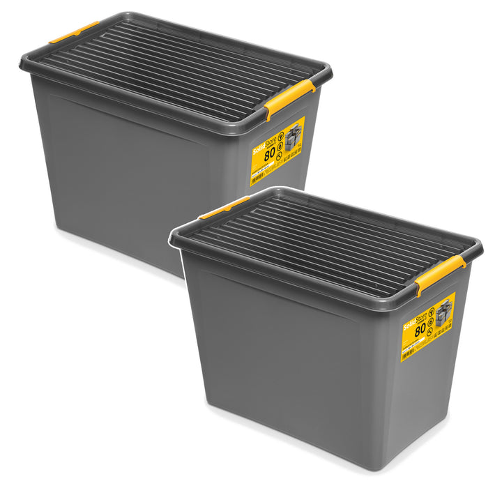 Pojemnik Moxom SolidStore, pojemność 80L, szary, pokrywa na klipsy, posiada kółka, wolny od BPA, 04-0217, 2 sztuki