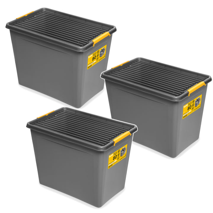 Pojemnik Moxom SolidStore, pojemność 80L, szary, pokrywa na klipsy, posiada kółka, wolny od BPA, 04-0217, 3 sztuki