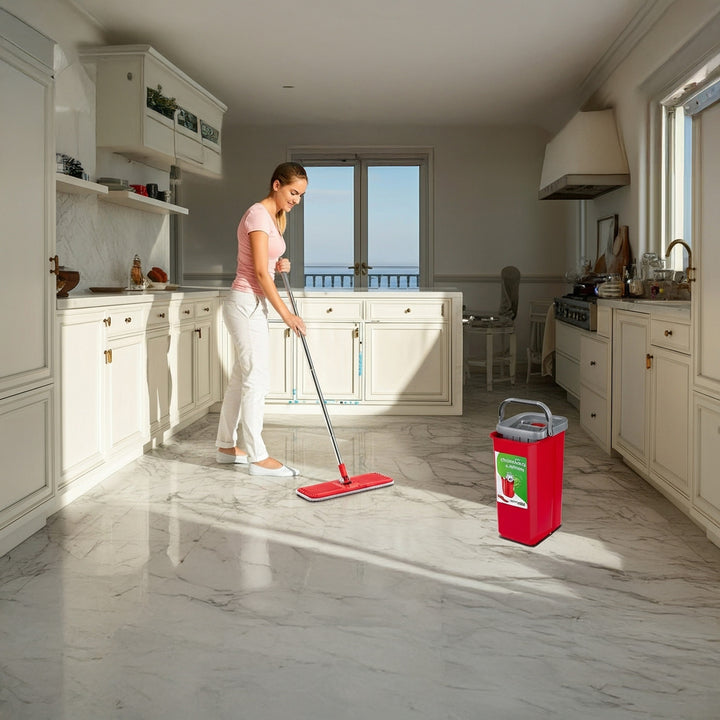 Mop płaski z wiadrem i wyciskaczem GreenBlue, dwa wkłady microfibra HQ, pojemność 5,7L, MaxiClean GB870 + 4 zmywaki Vileda Pur Active Colors