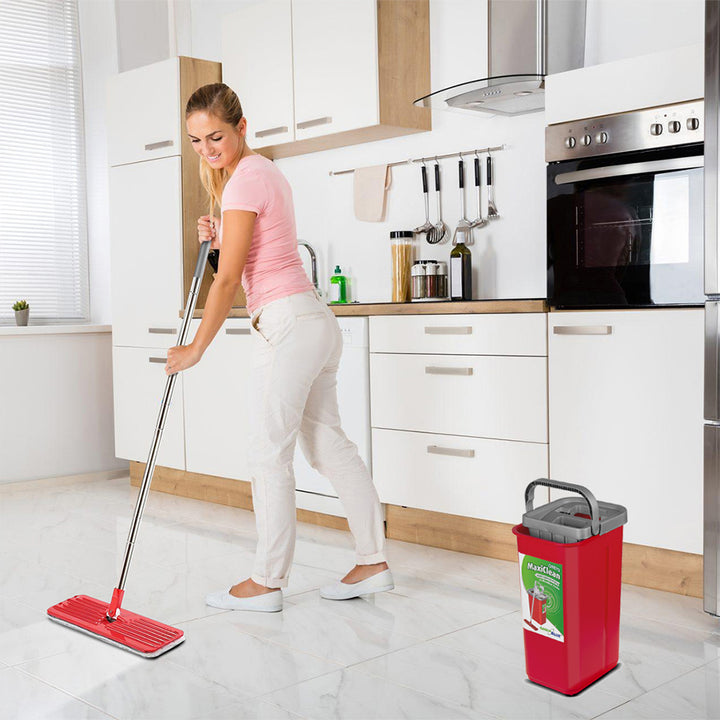 Mop płaski z wiadrem i wyciskaczem GreenBlue, dwa wkłady microfibra HQ, pojemność 5,7L, MaxiClean GB870 + ściereczka Vileda Actifibre Soft