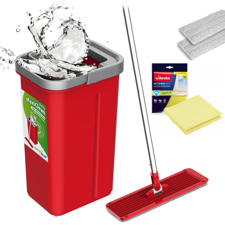 Mop płaski z wiadrem i wyciskaczem GreenBlue, dwa wkłady microfibra HQ, pojemność 5,7L, MaxiClean GB870 + ściereczka Vileda Actifibre Pro