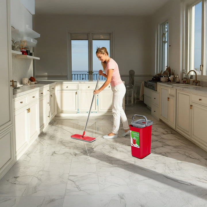 Mop płaski z wiadrem i wyciskaczem GreenBlue, dwa wkłady microfibra HQ, pojemność 5,7L, MaxiClean GB870 + ściereczka Vileda Actifibre Pro