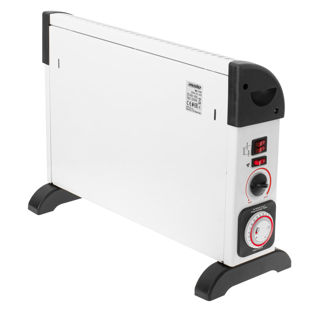 Grzejnik konwektorowy, elektryczny, termostat, 2000W, timer 24h, biały, przewód 150cm, Mesko, MS 7741W