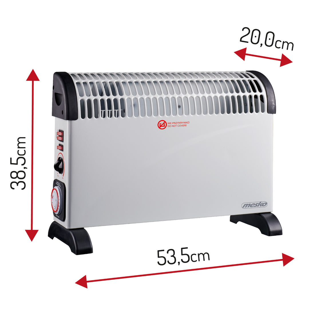 Grzejnik konwektorowy, elektryczny, termostat, 2000W, timer 24h, biały, przewód 150cm, Mesko, MS 7741W