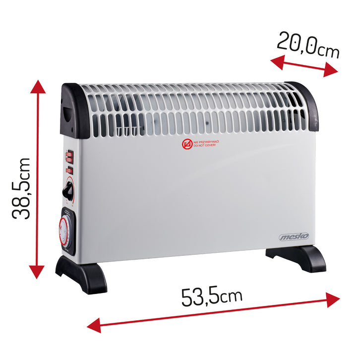 Grzejnik konwektorowy, elektryczny, termostat, 2000W, timer 24h, biały, przewód 150cm, Mesko, MS 7741W