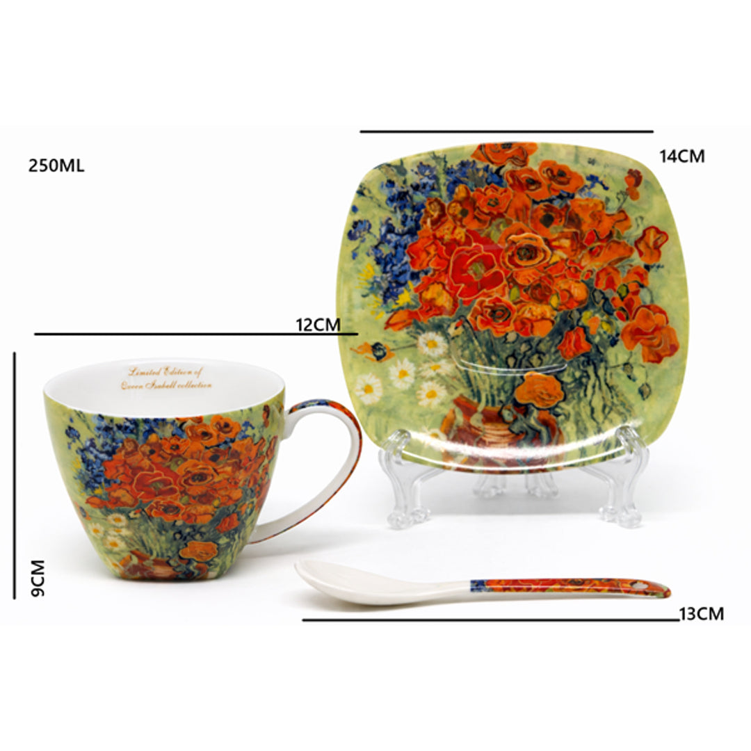 Filiżanki porcelanowe Van Gogh Maki 2x250 ml, komplet 2 sztuki, Queen Isabell