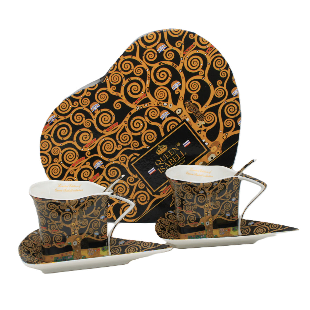 Filiżanki porcelanowe Klimt Drzewo Życia 2x180 ml z łyżeczkami, Queen Isabell