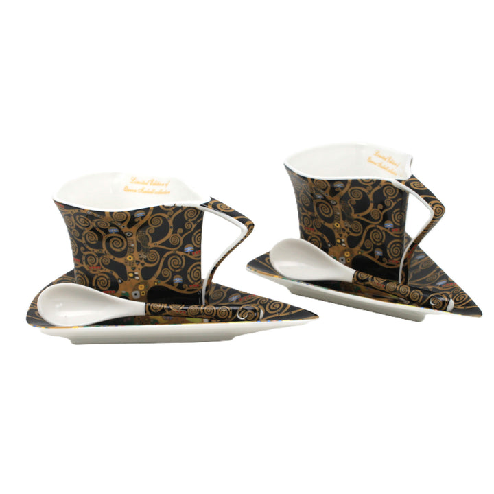 Filiżanki porcelanowe Klimt Drzewo Życia 2x180 ml z łyżeczkami, Queen Isabell